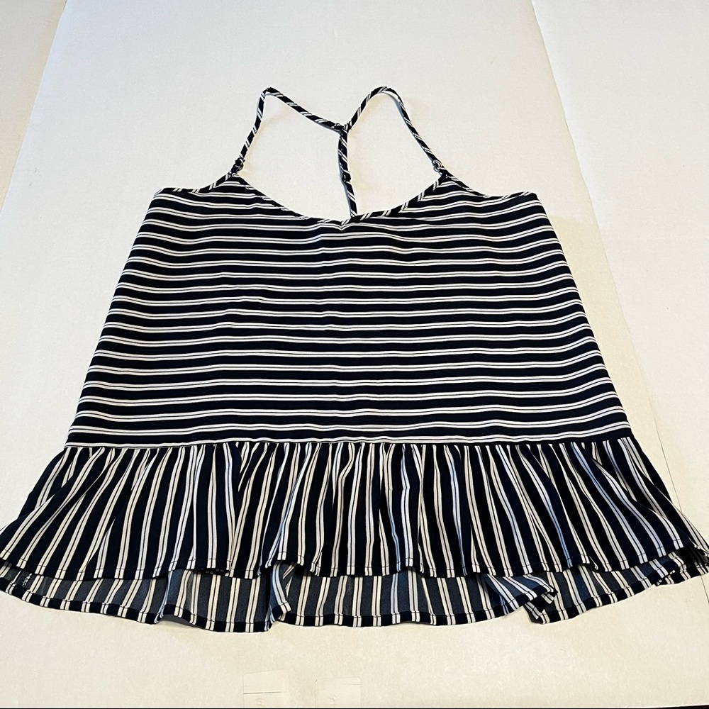 Abercrombie & Fitch Women SZ XS Blue White Peplum Tank T-Back Summer Coastal NEW